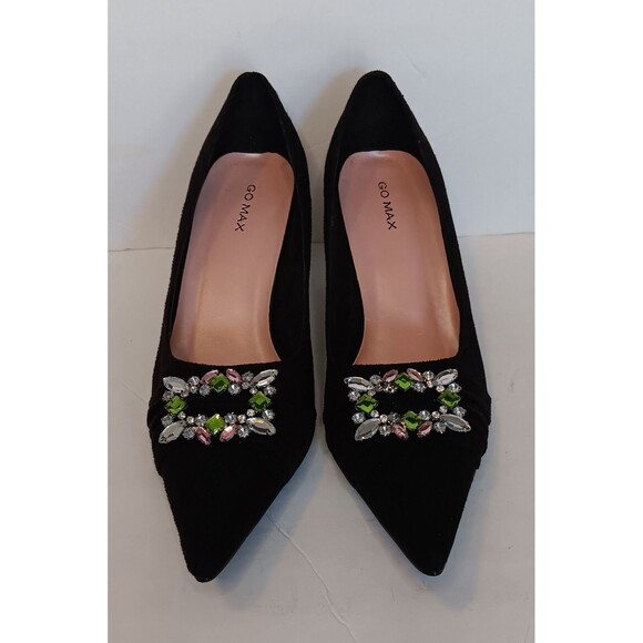 Go Max Polo 33 Womens Pointed Toe Faux Suede Black w/Rhinestones Heels, Size 8.5 - Picture 1 of 6